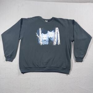 Vintage Wolves Sweatshirt Mens XL Black Crewneck Graphic Pullover Animal 90s USA